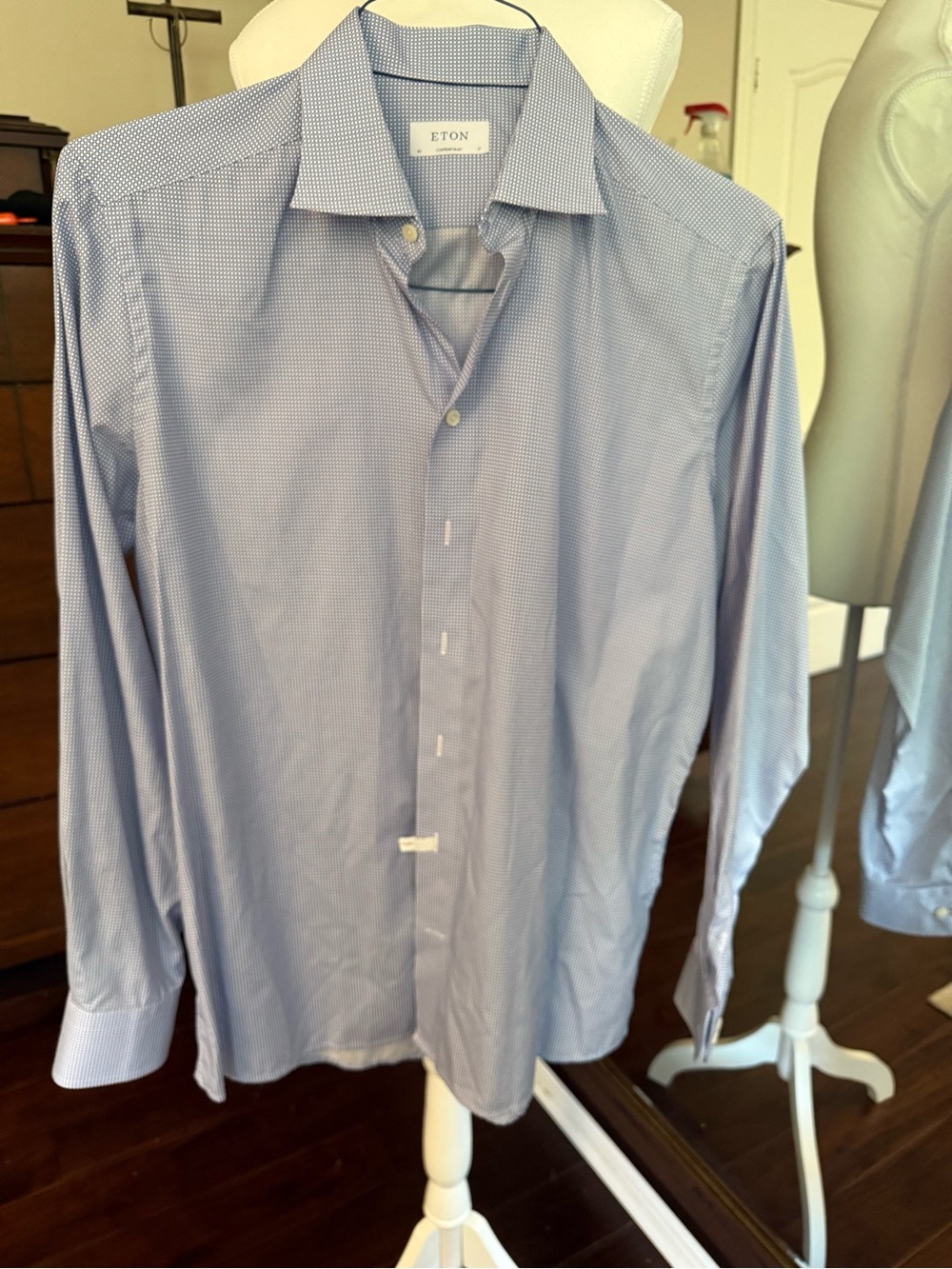 Eton Men's Blue Micro-Check Dress Shirt